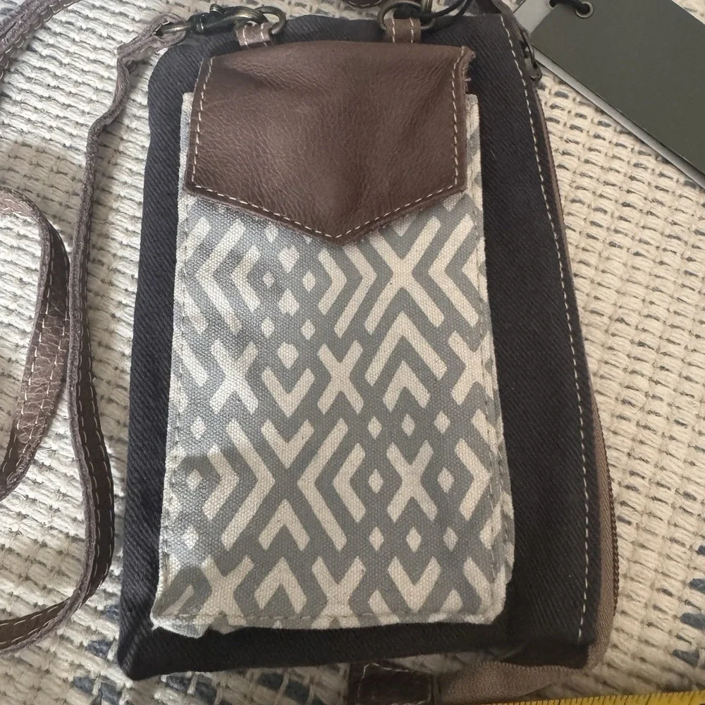 Myra S-1220 Small Cellphone Crossbody Bag for Women Canvas / Leather